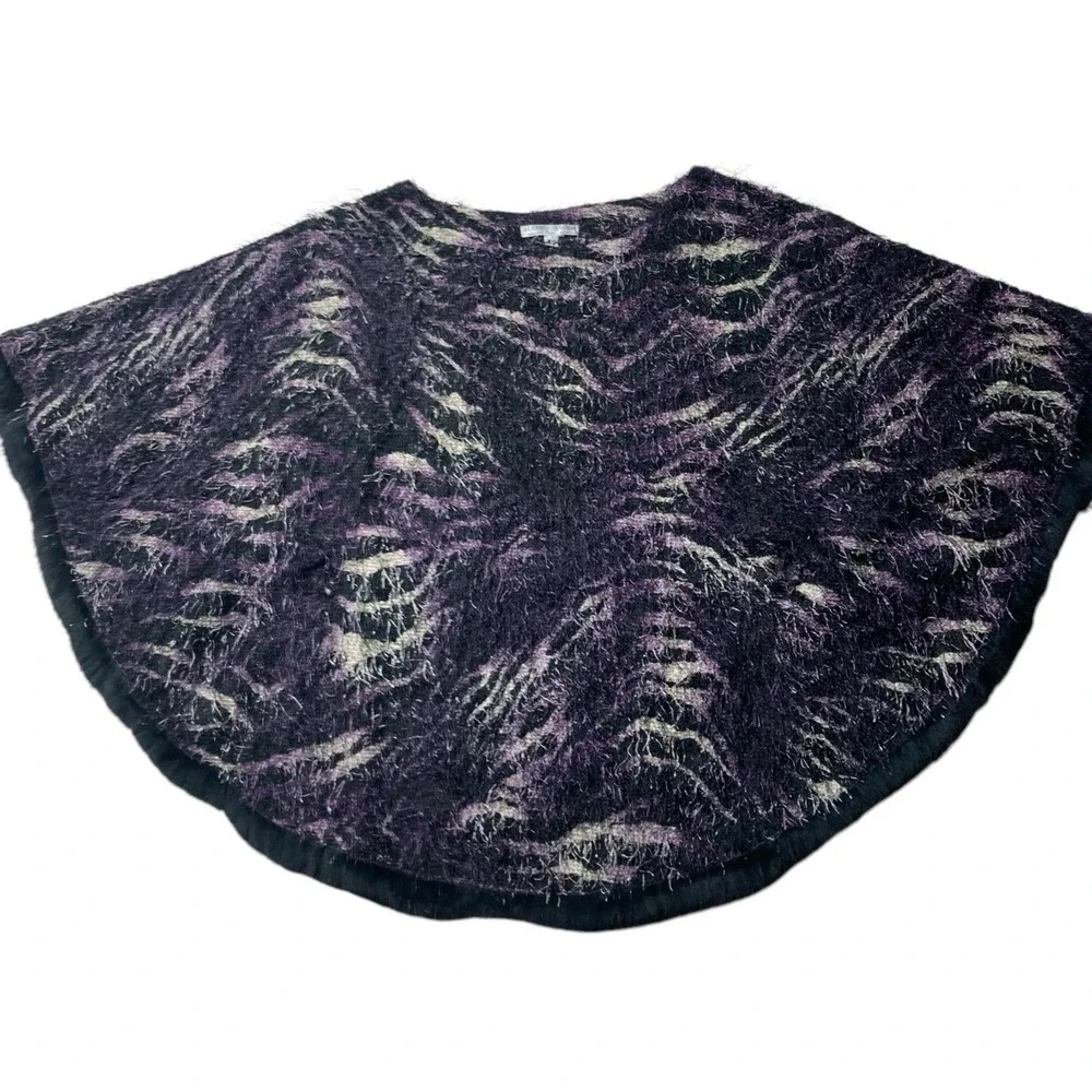 Alberto Makali Fringed Poncho Sweater‎ XS Purple Zebra Print Oversized NO BELT